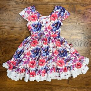 Cheeky Plum Girls Myra Knit Razzle Dazzle Floral Dress in Pink and Purple 3T